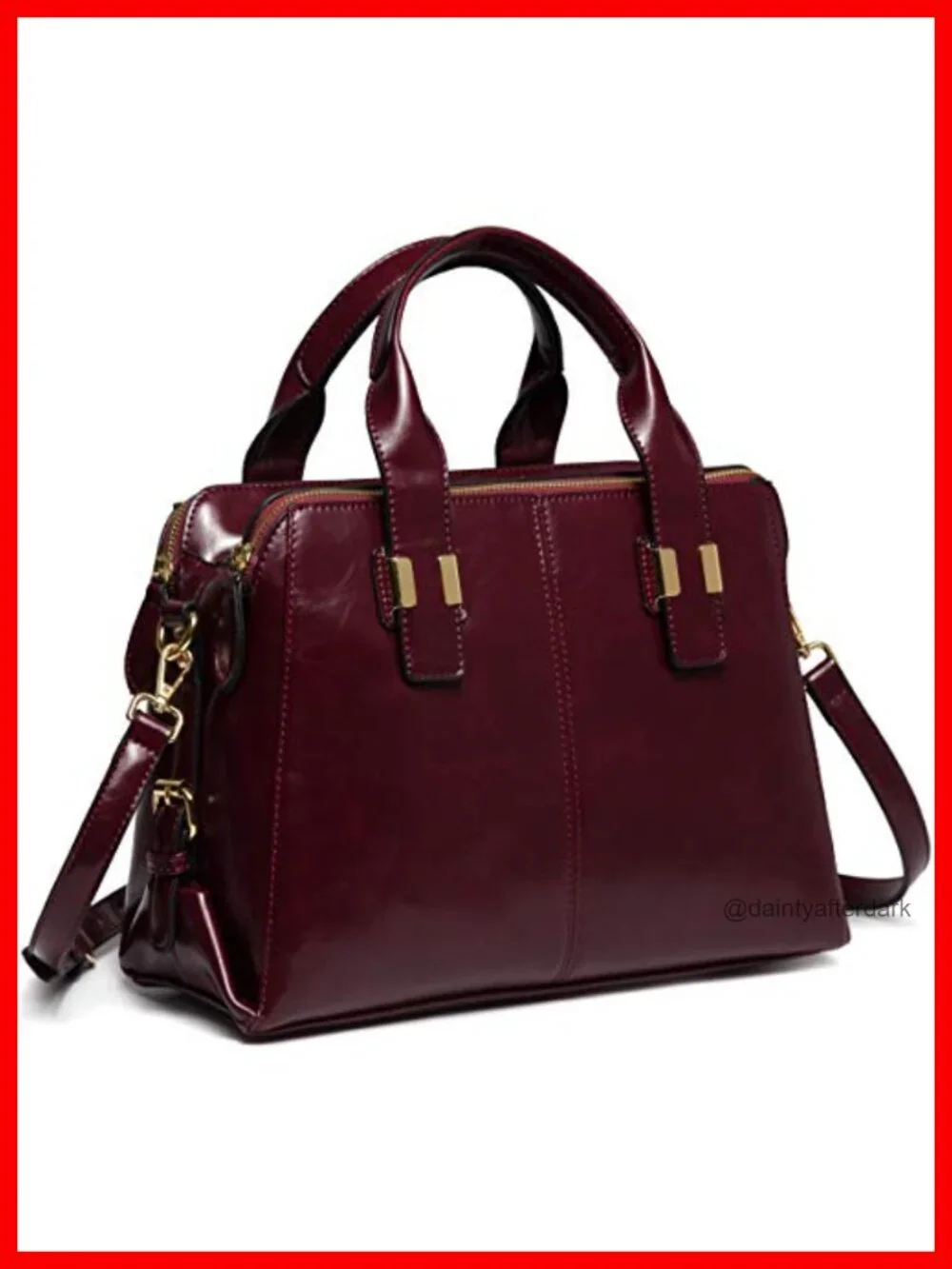 Faux Patent Leather Satchel Bag with Triple Compartments, Top Handle Work Tote